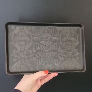 Threshold Halloween Serving Platter – Black Stoneware Tray with Spooky Print